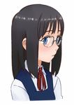  black_hair blue_eyes copyright_request freckles glasses long_hair school_uniform solo takken_(kupipo) 