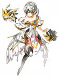 armor armored_dress bare_shoulders black_legwear boots bracelet braid cape crown dress elsword eve_(elsword) facial_mark flat_chest forehead_mark frills full_body gem jewelry moby_(elsword) no_nose official_art remy_(elsword) short_hair thighhighs white_background white_hair yellow_eyes 