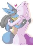  &lt;3 anthro anthro_on_anthro big_butt blush butt creambake duo embrace eyes_closed hug kissing legendary_pok&eacute;mon lucario mewtwo nintendo pok&eacute;mon pok&eacute;mon_(species) simple_background thick_thighs video_games voluptuous white_background wide_hips 