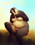  badger big_breasts blush breasts chubby clarisgardens claws female hindpaw looking_at_viewer mammal mustelid navel nipples nude oddwilds overweight paws pussy solo toes 