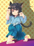  12142919 1boy animal_ears barefoot blue_eyes cat_ears cat_tail ishikawa_goemon_xiii japanese_clothes kemonomimi kimono lupin_iii male male_focus polka_dot polka_dot_background solo tail tms_entertainment 