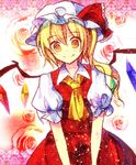  ascot bad_id bad_pixiv_id blonde_hair dress flandre_scarlet fuuna_(conclusion) hat red_dress red_eyes short_hair smile solo touhou wings 