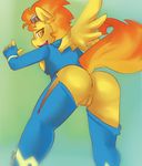  anthro anthrofied anus breasts butt equine eyewear female friendship_is_magic goggles hair looking_at_viewer looking_back lumo mammal my_little_pony pegasus presenting pussy raised_tail solo spitfire_(mlp) two_tone_hair wings wonderbolts_(mlp) 