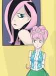  dress female fluttershy_(mlp) friendship_is_magic green_eyes hair human my_little_pony pink_hair thelivingmachine02 two_tone_hair 