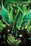  black_fur changeling crown equine fangs female friendship_is_magic green_eyes green_hair hair horn horse male my_little_pony queen_chrysalis_(mlp) simple_background unknown_artist white_eyes 