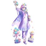  1girl adela_gro animal_hood artist_request black_survival blonde_hair bow braid braided_ponytail cape eternal_return:_black_survival glasses hair_bow highres holding holding_scepter hood multicolored_hair official_art pink-framed_eyewear pink_hair purple_eyes scepter slippers solo stuffed_unicorn third-party_source transparent_background unicorn_hood white_bow 
