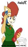  aval0nx blue_eyes breasts cellphone chipmunk dildo female hair mammal necklace phone red_hair rodent sally_acorn sega sex_toy smile sonic_(series) 