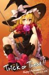  an2a black_gloves blonde_hair boots braid broom candy dated food gloves halloween happy_halloween holding kirisame_marisa lollipop long_hair scarf signature single_braid sitting sketch solo swirl_lollipop tongue tongue_out touhou trick_or_treat yellow_eyes 