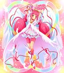  angel_wings arms_up bike_shorts boots bow brooch choker cure_happy feathers full_body highres hoshizora_miyuki jewelry knee_boots kuune_rin long_hair magical_girl pink pink_bow pink_choker pink_eyes pink_hair pink_shorts pink_skirt precure princess_form_(smile_precure!) shorts shorts_under_skirt skirt smile smile_precure! solo tiara twintails wings wrist_cuffs 