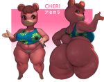  absurd_res animal_crossing anthro big_breasts big_butt blush bodily_fluids bra breasts butt clothed clothing female forastero hi_res looking_at_viewer looking_back mammal nintendo panties simple_background slightly_chubby solo sweat text thick_thighs underwear ursid video_games wide_hips 