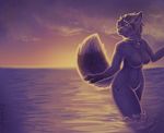  anthro beach bell breasts canine cloud clouds collar female fox hair lucy_foxx mammal nipples nude seaside solo sunset wading water zambuka 