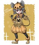  akagashi_hagane alternate_costume animal_ears bad_id bad_pixiv_id grey_hair hair_ornament halloween happy_halloween jack-o'-lantern jewelry mouse mouse_ears mouse_tail nazrin pumpkin red_eyes short_hair solo tail touhou 