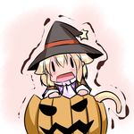  animal_ears blonde_hair cat_ears cat_tail chibi costume hat hoshizuki_(seigetsu) jack-o'-lantern mizuhashi_parsee open_mouth puru-see solo star tail touhou trembling witch_hat |_| 