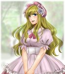  1girl blonde_hair fairy_tail flower hat imitatia_(fairy_tail) long_hair michelle_lobster open_mouth rose solo 