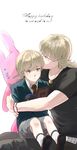  bad_id bad_pixiv_id barnaby_brooks_jr blonde_hair child citric512 crying dual_persona glasses green_eyes highres hug jewelry multiple_boys necklace older picture_frame shorts stuffed_animal stuffed_bunny stuffed_toy tears tiger_&amp;_bunny time_paradox toy_robot younger 