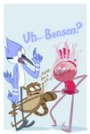  avian benson bird blue_jay english_text librastone male mammal mordecai raccoon regular_show rigby text 