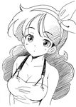  agahari bare_shoulders blush breasts cleavage curly_hair dragon_ball dragon_ball_(classic) greyscale hairband long_hair lunch_(dragon_ball) medium_breasts monochrome open_mouth solo 