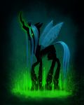  changeling cool_colors crown equine female feral friendship_is_magic fur glowing glowing_eyes green_eyes green_hair green_theme hair holes horn horse laurenmagpie long_hair magic mammal my_little_pony queen_chrysalis_(mlp) ribs simple_background solo wings 