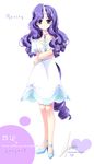  blue_eyes breasts character_name cleavage dress drill_hair earrings full_body high_heels horn jewelry long_hair medium_breasts my_little_pony my_little_pony_friendship_is_magic personification purple_hair rarity sakurano_tsuyu short_sleeves smile solo standing very_long_hair white_background white_dress 