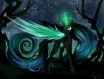  absurd_res black_fur changeling crown dripping equine fangs female feral friendship_is_magic fur glowing green_eyes green_hair hair hi_res horn horse long_hair looking_away magic mammal my_little_pony queen_chrysalis_(mlp) smile solo sparkles star vardastouch wings 