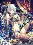  bad_id bad_pixiv_id bare_shoulders blue_hair bra cross crown demon_girl demon_horns detached_sleeves flower gem holding horns long_hair looking_at_viewer panties plant pointy_ears red_eyes seiten_ragnarok sitting smile solo sparkle succubus thighhighs underwear underwear_only vines yamadori_yoshitomo 