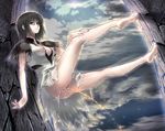  anus bad_id bad_pixiv_id balancing bare_legs barefoot breasts covered_nipples dress grey_eyes ibu_(kateibu) ico large_breasts looking_down no_panties pee peeing pussy see-through short_hair silver_hair solo torn_clothes torn_dress wet white_dress yorda 