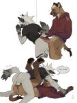 3:4 absurd_res anal anal_penetration anthro bodily_fluids bros_being_bros cum cum_inside duo flexing genital_fluids genitals hi_res hyena male male/male mammal penetration penis plaguerat switching_dominance top_turned_bottom