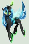  black_fur blue_hair changeling crown equine fangs female friendship_is_magic green_eyes hair horn horse my_little_pony mystery-destiny queen_chrysalis_(mlp) simple_background solo wings 