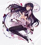  akemi_homura ascot black_hair clock gun hairband highres long_hair magical_girl mahou_shoujo_madoka_magica pantyhose purple_eyes skirt solo tears washi_(micino) weapon 