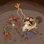  1:1 absurd_res ahegao anthro aquamarine_eyes aquamarine_sclera arm_tuft bell belly belly_markings black_claws black_teeth blue_clothing blue_eyes blue_sclera blush bodily_fluids bodily_fluids_in_pussy bound brown_hair brown_pawpads brown_tail_tuft claws clothes_on_ground clothing cum cum_in_vagina cum_inside cum_on_body dirt_floor duo ear_markings ear_piercing ear_ring elbow_tuft facial_markings feather_accessory feathers female footprint genital_fluids genitals hair head_markings hi_res jingle_bell leaking_cum leg_markings looking_pleasured mammal markings mentalcrash nipples out-of-placers pawpads piercing pink_nipples pink_pawpads pink_vulva pivoted_ears ponytail prosthetic prosthetic_arm prosthetic_limb purple_claws red_clothing red_hair red_tail_tuft ring_piercing rope sharp_teeth shelltooth_(yinglet) skinny_anthro snout snout_markings spread_legs spreading tail tail_markings tail_tuft teeth thigh_markings tribal tribal_markings tuft vulva white_claws yellow_eyes yellow_sclera yinglet 
