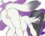  ass_up bent_over big_breasts black_hair breasts butt cat feline female fur hair kaomi long_hair looking_at_viewer mammal nipples nude presenting presenting_hindquarters purple_eyes pussy raised_tail solo tattoo tygurstar white_fur 