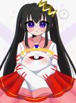  1girl ? alt_0218 artist_name black_hair blush crown fairy fairy_wings glasses grey_background halo heart highres kirby_(series) kirby_64 long_hair one-eyed purple_eyes red_eyes ripple_star_queen signature simple_background sleeves_past_fingers sleeves_past_wrists twintails very_long_hair wings zero_two_(kirby) 