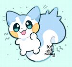  animal_focus aqua_background aqua_eyes closed_mouth english_commentary full_body funsizemini highres pachirisu pokemon pokemon_(creature) pokemon_focus smile solo squirrel tongue tongue_out 