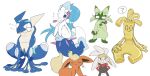 absurd_res ambiguous_gender anthro blue_body blush blush_lines claws cute_fangs eeveelution fangs feral flareon floragato fur generation_1_pokemon generation_6_pokemon generation_7_pokemon generation_8_pokemon generation_9_pokemon gholdengo green_body green_ears green_fur greninja group hi_res nintendo pokemon pokemon_(species) primarina raboot red_body red_ears red_fur simple_background teeth white_background white_body white_ears white_fur winte yellow_body