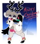 anthro antlers bell bell_accessory bell_collar big_butt black_nipples blotchy_areola border bow_ribbon breasts butt christmas collar crotch_tuft deer eyelashes female freckled_face freckles hi_res holding_object holidays holly_(plant) horn lucy_(mschaox6) mammal merry_christmas mschaox6 new_world_deer nipples nude outline plant pupils red_pupils reindeer snow solo spy_(team_fortress_2) tail team_fortress_2 tuft valve white_border white_outline