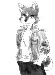 absurd_res adam's_apple alternate_universe anthro athletic athletic_anthro athletic_male canid canine canis clothing countershade_face countershade_fur countershade_tail countershade_torso countershading efradraws eyebrows fur graphite_(artwork) hi_res leg_markings male mammal markings monochrome northwind_(efradraws) pockets shirt sketch smile socks_(marking) tail thick_eyebrows topwear traditional_media_(artwork) uspul_(efradraws) white_tipped_ears wolf