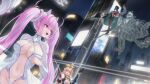  4girls arbiter_the_hierophant_v_(azur_lane) azur_lane blonde_hair blue_ribbon breasts bright_pupils cape center_opening city city_lights cleavage cleavage_cutout clothing_cutout covered_navel floating floating_hair game_cg green_hair highres holding leotard looking_to_the_side marco_polo_(azur_lane) multiple_girls night non-web_source pasadena_(azur_lane) pink_eyes pink_hair red_eyes ribbon symbol-shaped_pupils white_pupils william_d._porter_(azur_lane) 