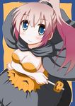 blue_eyes blush breast_hold breasts cape cleavage costume from_above jack-o'-lantern long_hair medium_breasts megurine_luka minami_(colorful_palette) pink_hair ponytail skirt solo vocaloid wand 