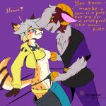 absurd_res anthro apheront big_dom_small_sub bite biting_lip blush bovid canid canine caprine cheetah clothed clothing clothing_pull dialogue dirty_talk dominant duo felid feline female fox frontal_wedgie hi_res hybrid male male/female mammal nipple_fetish nipple_pinch nipple_play nipples no_bra pinch raised_clothing raised_topwear rami_(apheront) rayza_alvares_(nyxthechee) sheep size_difference species_play speciesism text topwear topwear_up underwear underwear_pull wedgie