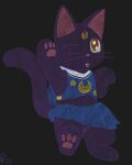  blue_clothing cheerleader_outfit cheerleading_pose clothed clothing domestic_cat felid feline felis female feral fur looking_at_viewer luna_(sailor_moon) mammal no_underwear on_hind_legs one_eye_closed plm40 purple_body purple_fur raised_arm sailor_moon_(series) solo wink 