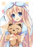  :d blonde_hair blue_eyes blush hair_ribbon highres iiyama_yuuki long_hair looking_at_viewer nozomi_tsubame open_mouth ribbon smile solo star stuffed_animal stuffed_toy teddy_bear uchi_no_isourou_ga_sekai_wo_shouaku_shiteru! 