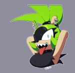 absurd_res afrosoricid anthro big_breasts black_body black_clothing black_fur black_nose black_topwear blue_eyes breasts clothing collar colored ear_piercing eyelashes facial_markings female front_view fur green_body green_fur grey_background hands_behind_head head_markings hi_res idw_publishing looking_at_viewer mammal markings one_eye_closed open_mouth open_smile piercing sega sharp_teeth simple_background smile solo sonic_the_hedgehog_(comics) sonic_the_hedgehog_(idw) sonic_the_hedgehog_(series) studded_collar studs surge_the_tenrec tan_body tan_fur teeth tenrec theonehornedimp third-party_edit tongue tongue_out topwear wink winking_at_viewer