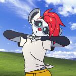  anthro astra_(astralynx) astralynx birdbrain_(jamie_paige) blank_expression blank_stare bliss_(image) blue_eyes bottomwear clothed clothing female fur green_eyes grey_body grey_fur hair head_tilt hi_res jamie_paige_(producer) kasane_teto kasane_teto_(cosplay) machine mammal microsoft microsoft_windows murid murine pants rat red_hair red_nose robot robot_anthro rodent shirt topwear trans_(lore) white_body white_clothing white_fur white_shirt white_topwear windows_xp yellow_bottomwear yellow_clothing yellow_pants 