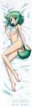  absurdres accessory_tan ahoge animal_ears areola_slip areolae artist_request barefoot blue_eyes blush breasts dakimakura dog_days dog_ears dog_girl dog_tail eclair_martinozzi feet full_body green_hair green_panties highres huge_filesize legs looking_at_viewer lying medium_breasts mouth_hold navel official_art on_side panties scan scrunchie shirt_lift sleeveless soles solo striped striped_panties tail tan tank_top tanline underwear 