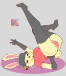 anthro blush clothing electronics female headphones lagomorph legs_up legwear leporid lucy_(usernamecipher) mammal natnutyz panties rabbit red_clothing red_shirt red_t-shirt red_topwear scout_(team_fortress_2) shirt solo stockings t-shirt team_fortress_2 topwear underwear valve
