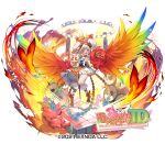  ather_(monmusu_td) bird_tail bobby_socks breasts brown_hair claws commentary_request copyright_name copyright_notice crown dress fire floating_crown frilled_dress frills full_body harpy kneehighs long_hair medium_breasts monster_girl monster_musume_td official_art overskirt phoenix_girl pilokey pyrokinesis reaching reaching_towards_viewer short_dress sideboob sideless_dress socks tail twintails underbust white_dress white_socks winged_arms wings yellow_eyes 