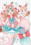  1girl animal animal_ears animal_nose gloves happy jewelry looking_at_viewer magical_girl mugita_konomi navel original pet ribbon ring skirt smile star_(symbol) tail white_gloves 