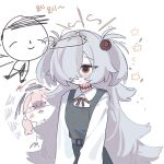  angry belt blue_archive brown_eyes flower grey_hair hair_ornament halo headpat kanoe_(blue_archive) koharu_(blue_archive) light_blush long_hair looking_at_another nagakiras2 ribbon sensei_(blue_archive) simple_background smile white_background 