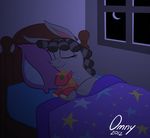  big_macintosh_(mlp) cuddling doll equine eyes_closed female feral friendship_is_magic hair horse hug lying mammal moon multi-colored_hair my_little_pony night omny87 pillow plushie pony sleeping smartypants_(mlp) stars window 