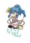  1girl blue_eyes blue_hair chain chibi chibi_only commentary_request dairi full_body ghost_tail grin hair_tubes high_ponytail large_variant_set miyadeguchi_mizuchi ponytail shirt simple_background skirt smile solo striped_clothes striped_shirt striped_skirt tachi-e teeth touhou transparent_background variant_set white_shirt white_skirt wrist_cuffs 